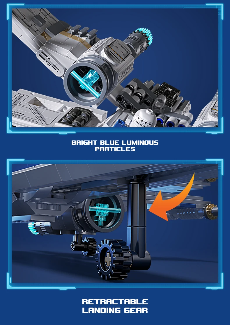 X-Wing Space Fighter Building Blocks Set Mechanical Linkage Wings Retractable Landing Gear LED Light Bricks with Pilot for Kids
