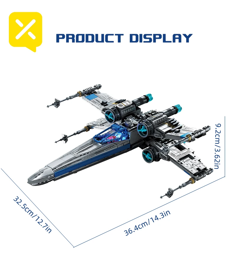 X-Wing Space Fighter Building Blocks Set Mechanical Linkage Wings Retractable Landing Gear LED Light Bricks with Pilot for Kids