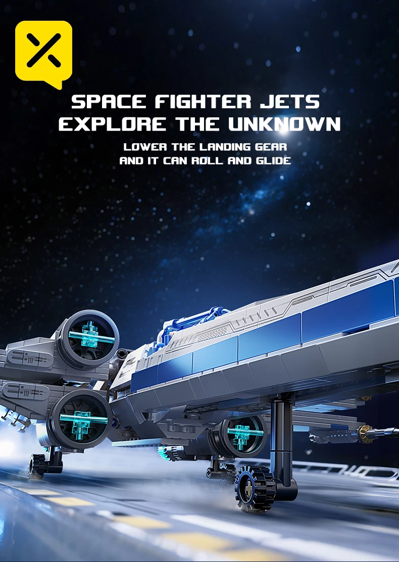 X-Wing Space Fighter Building Blocks Set Mechanical Linkage Wings Retractable Landing Gear LED Light Bricks with Pilot for Kids