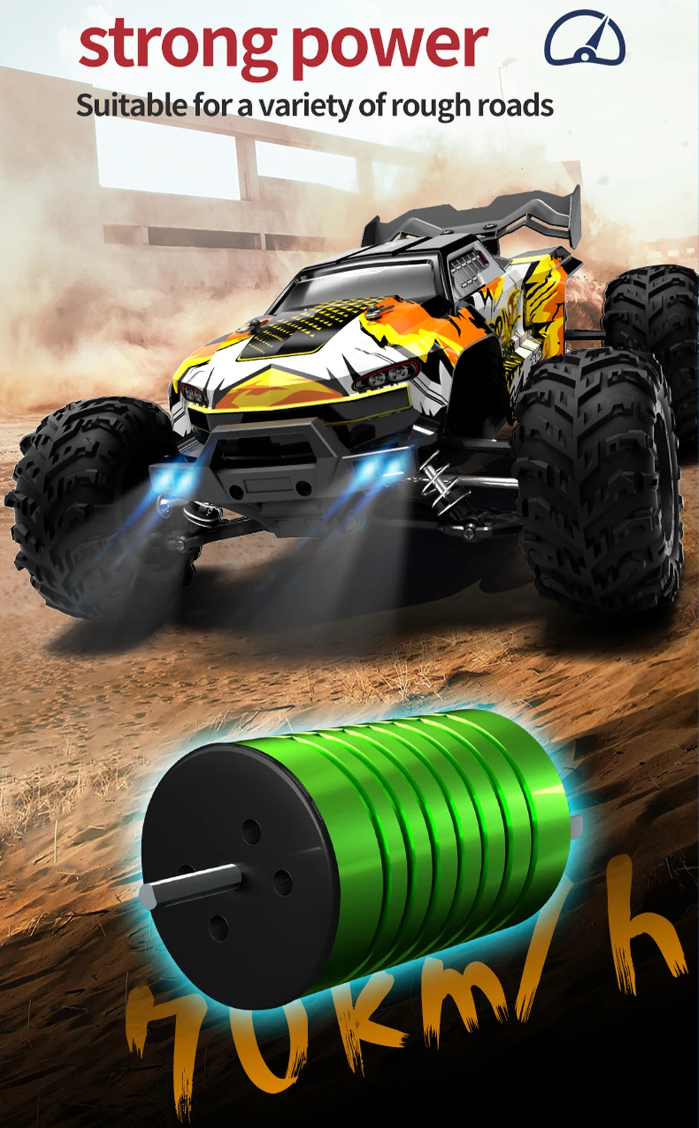 JJRC 70KM/H RC Off-Road Car 1:16 4WD High Speed Cars With Led Lights 2.4G Inductor Brushless Remote Control Cars Children Toys