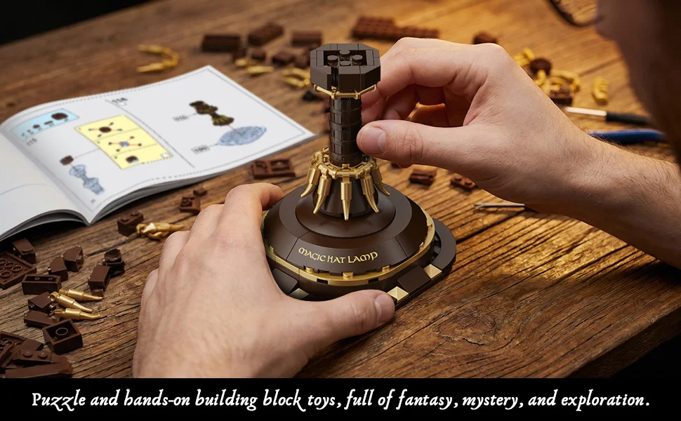 698Pcs Wizard Hat Building Blocks Set with Light Table Lamp DIY Potter Brick Toys Home Decoration Birthday Gift for Kids Adult