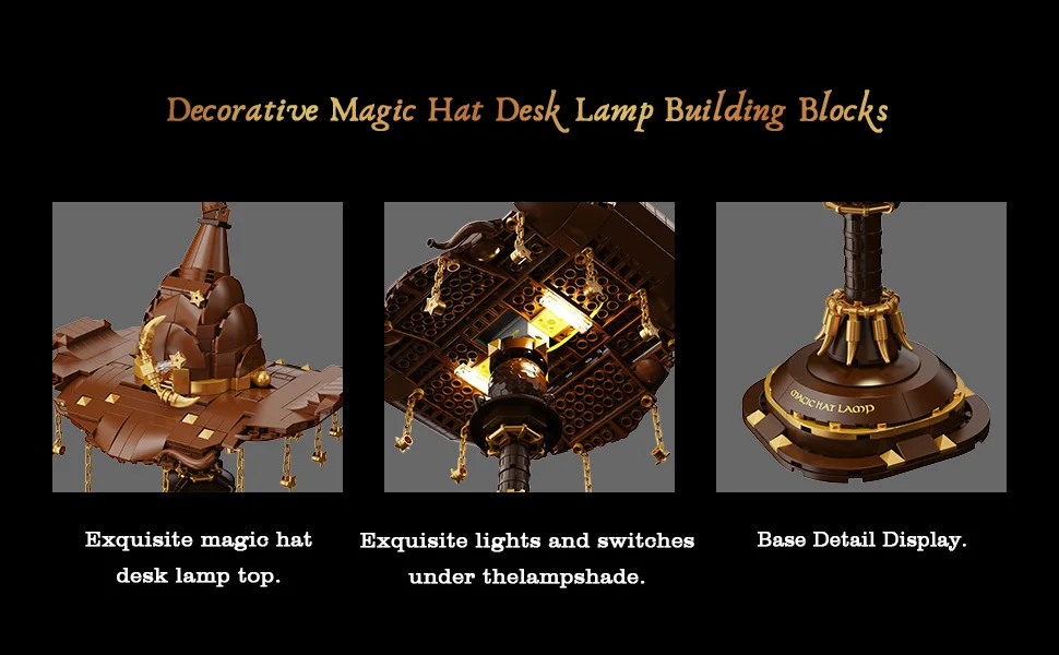 698Pcs Wizard Hat Building Blocks Set with Light Table Lamp DIY Potter Brick Toys Home Decoration Birthday Gift for Kids Adult