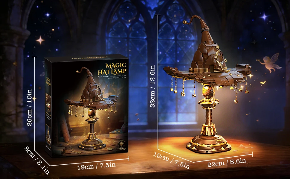 698Pcs Wizard Hat Building Blocks Set with Light Table Lamp DIY Potter Brick Toys Home Decoration Birthday Gift for Kids Adult