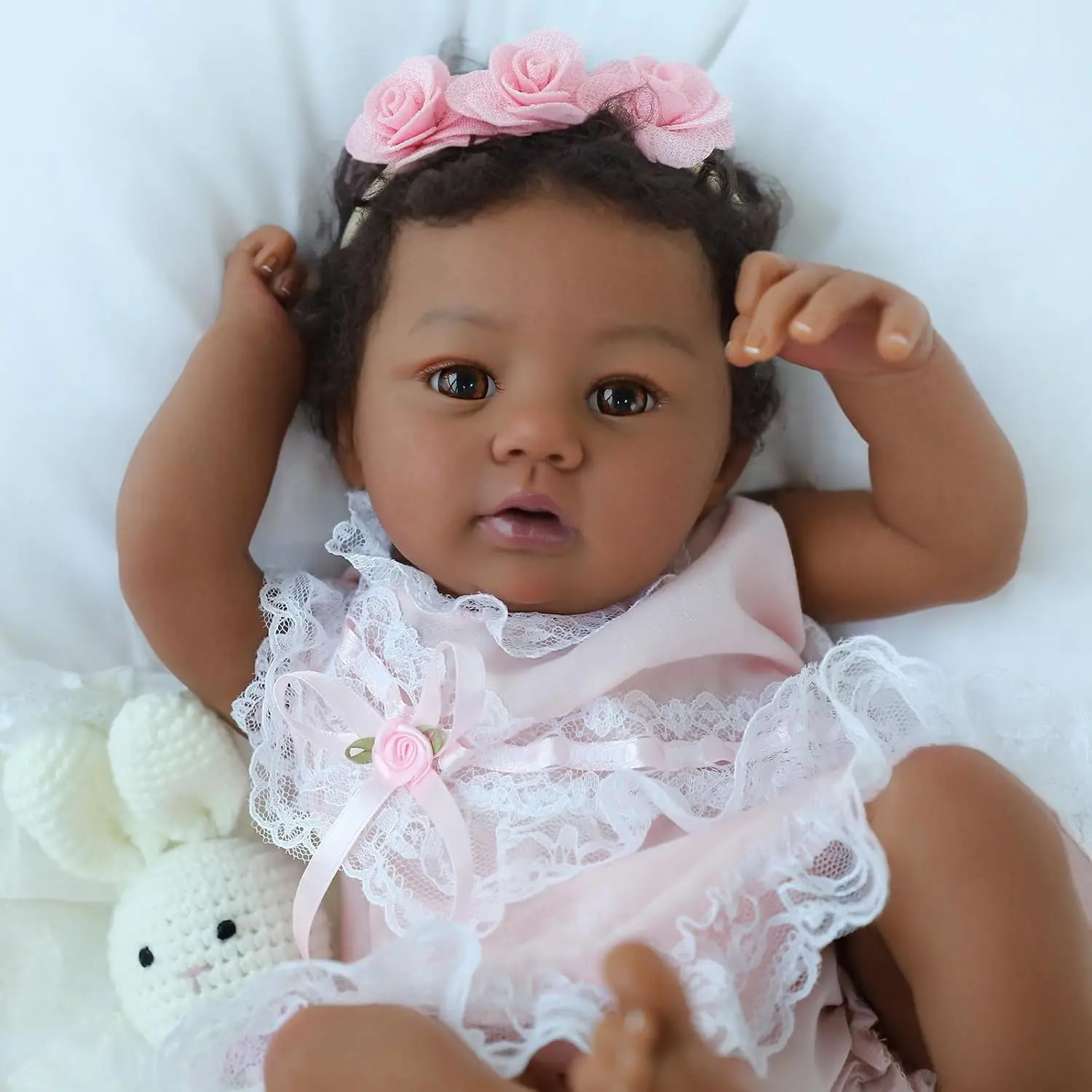NPK 18inch Lifelike Reborn Doll Abigail Dark Skin Tone Soft Touch Cuddly Body Doll with 3D Painted Skin And Visible Veins