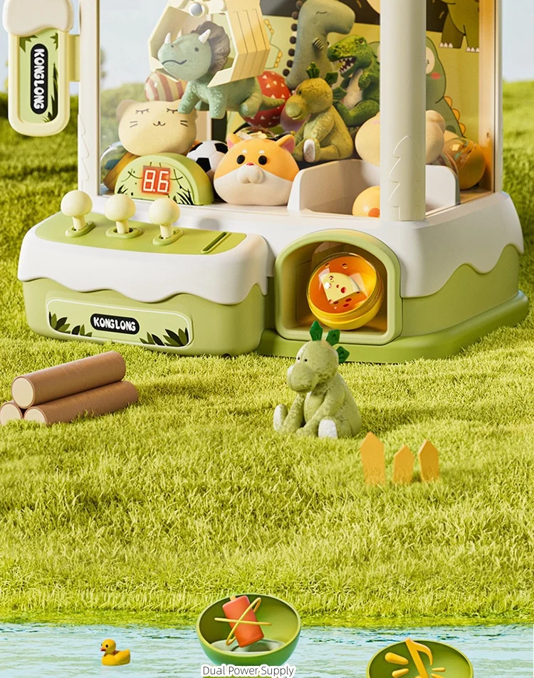 Dinosaur Claw Machine Toys Electronic Arcade Game Adjustable Catch Doll Machine Music Mini Vending Birthday Gift For Kids