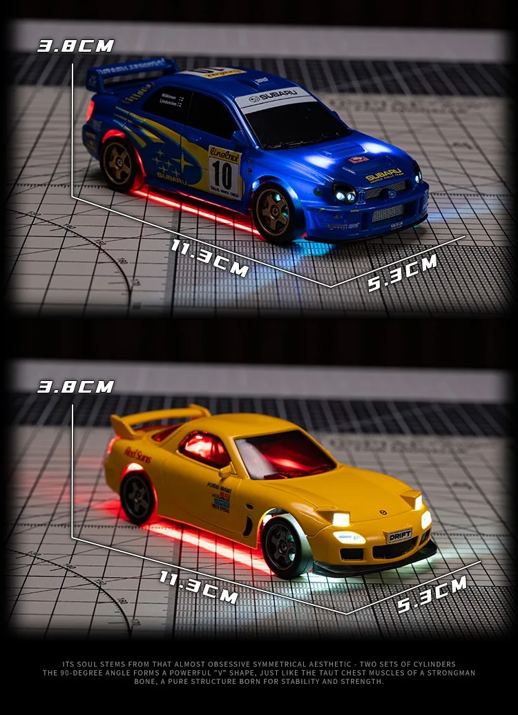 1:43 RC Drift Car 4WD Remote Control Racing Car Mazda RX7 Subaru STI with LED Lights High Speed Mini Vehicle Toy Gift for Boys