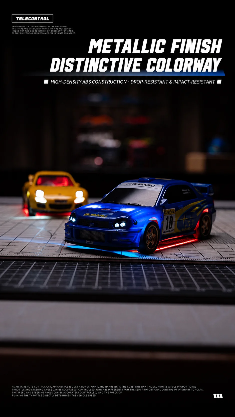 1:43 RC Drift Car 4WD Remote Control Racing Car Mazda RX7 Subaru STI with LED Lights High Speed Mini Vehicle Toy Gift for Boys