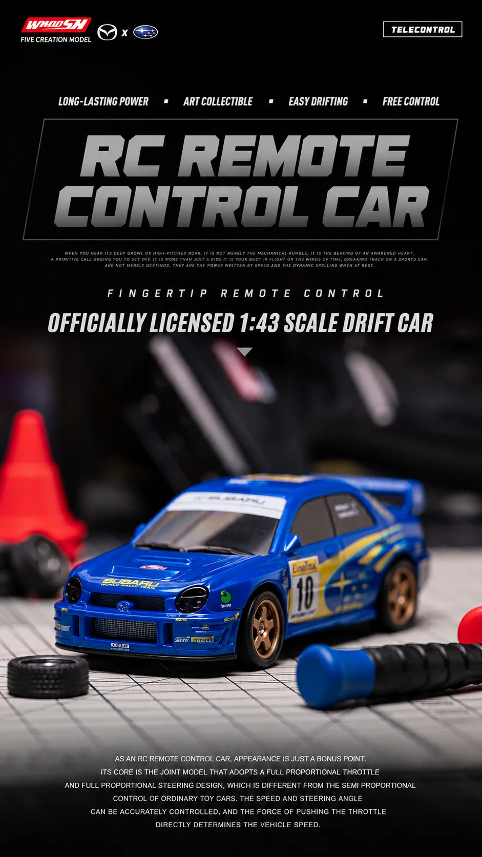 1:43 RC Drift Car 4WD Remote Control Racing Car Mazda RX7 Subaru STI with LED Lights High Speed Mini Vehicle Toy Gift for Boys