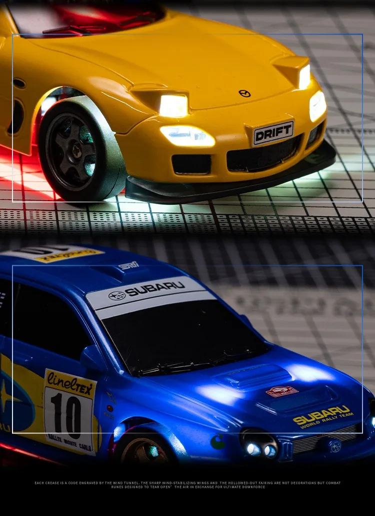 1:43 RC Drift Car 4WD Remote Control Racing Car Mazda RX7 Subaru STI with LED Lights High Speed Mini Vehicle Toy Gift for Boys