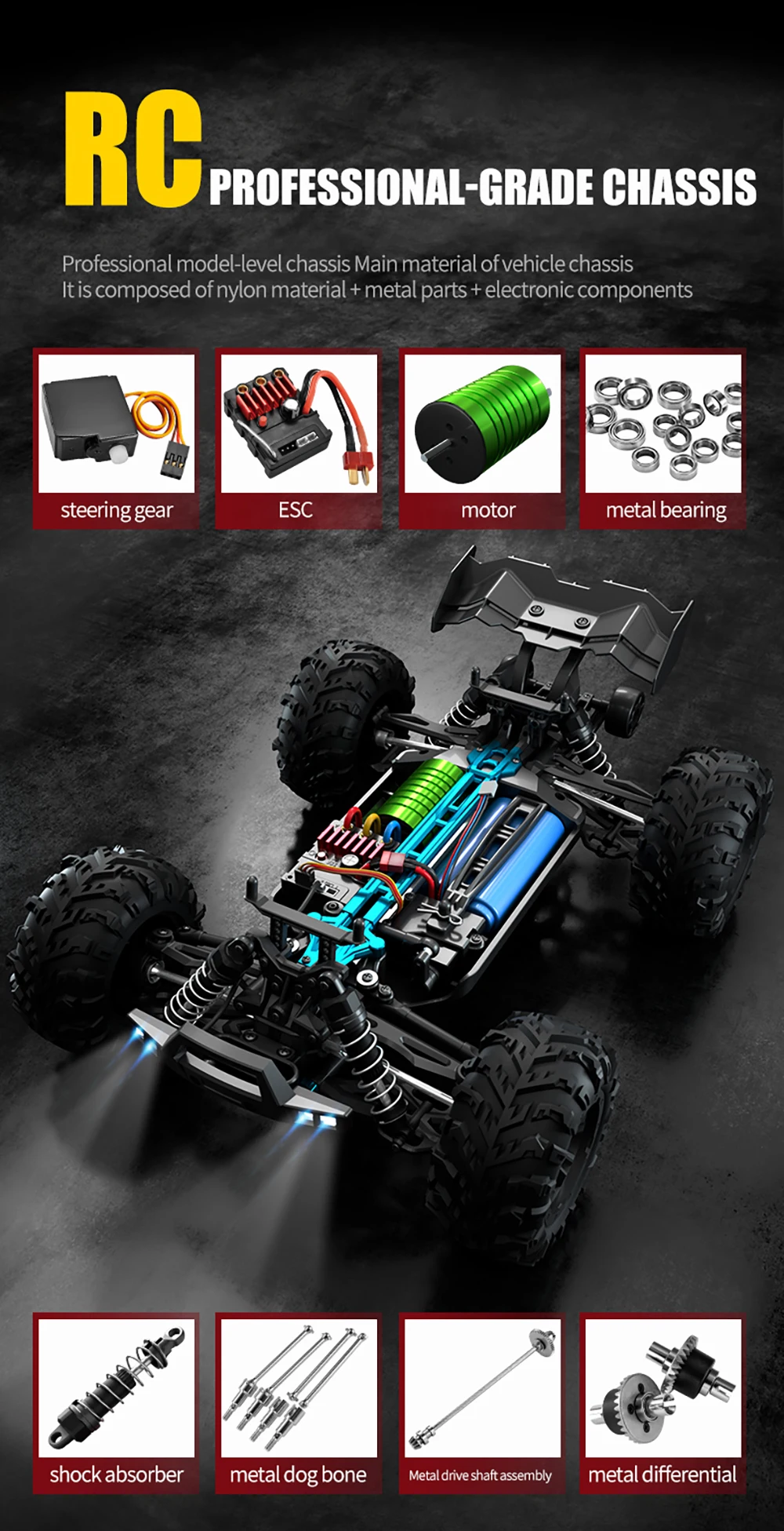 Wltoys 16101Pro 16102Pro Rc Car 4X4 70Km/H High Speed Brushless Motor Rc Monster Truck Metal Transmission Esc Ipx4 Off-Road 2.4g Remote Control Car Professional Racing Cars Toy for Adults