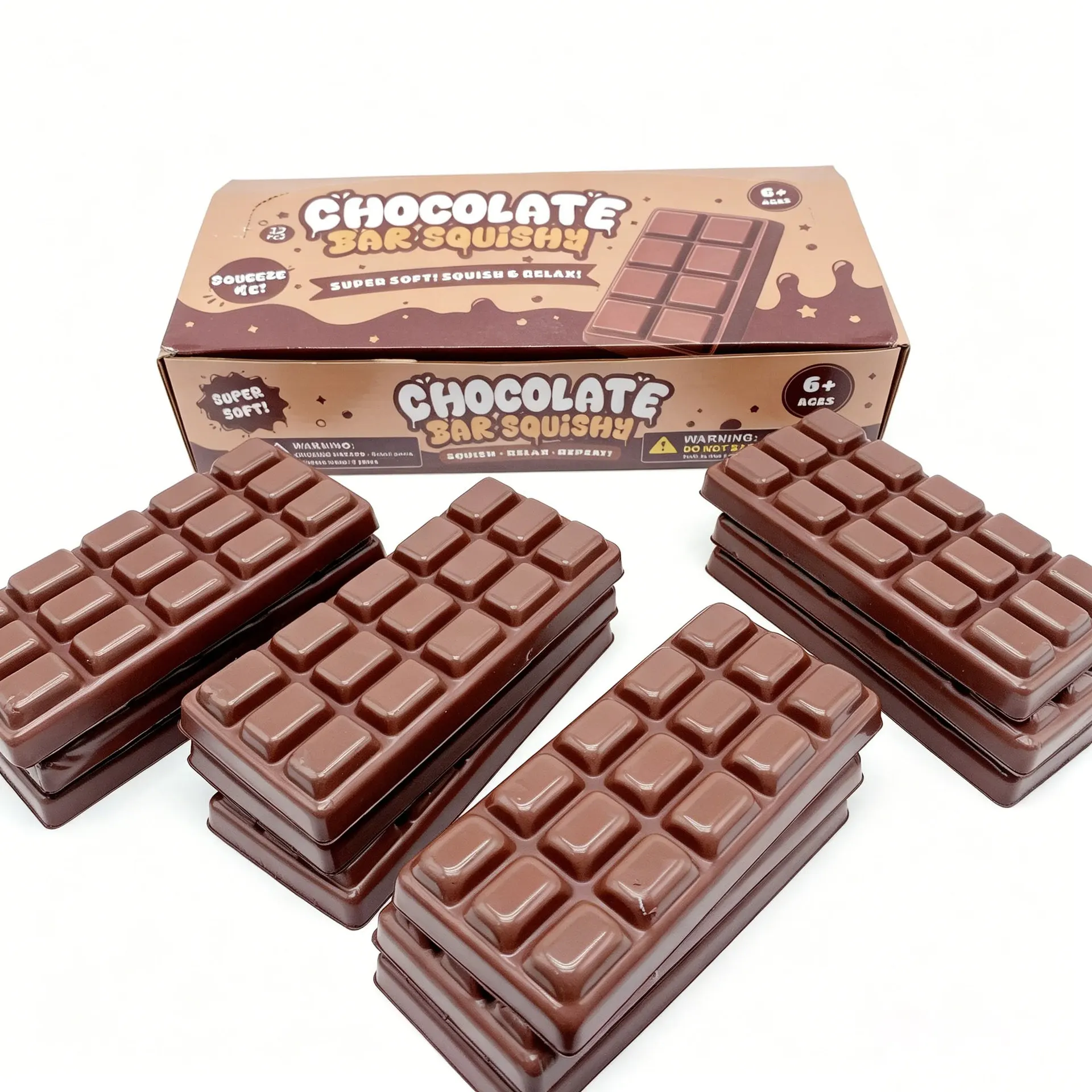 12pcs/box Case Chocolate Butter Stick & Chocolate Bar Squishy Toy Slow Rising PU Stress Relief Decompression Fidget for Adults