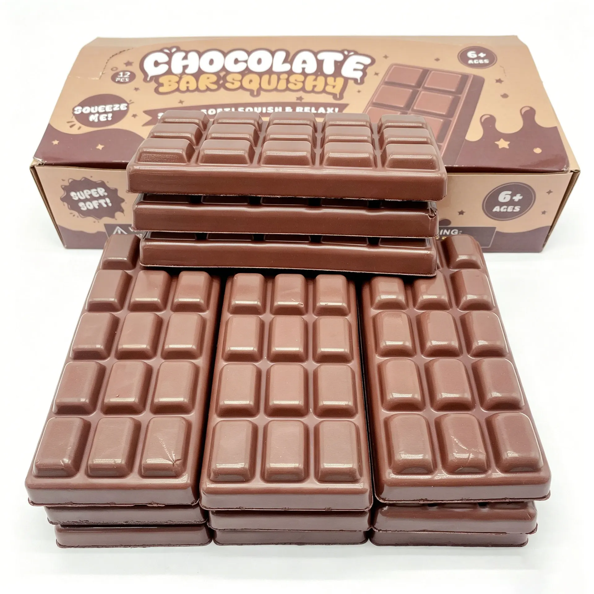 12pcs/box Case Chocolate Butter Stick & Chocolate Bar Squishy Toy Slow Rising PU Stress Relief Decompression Fidget for Adults