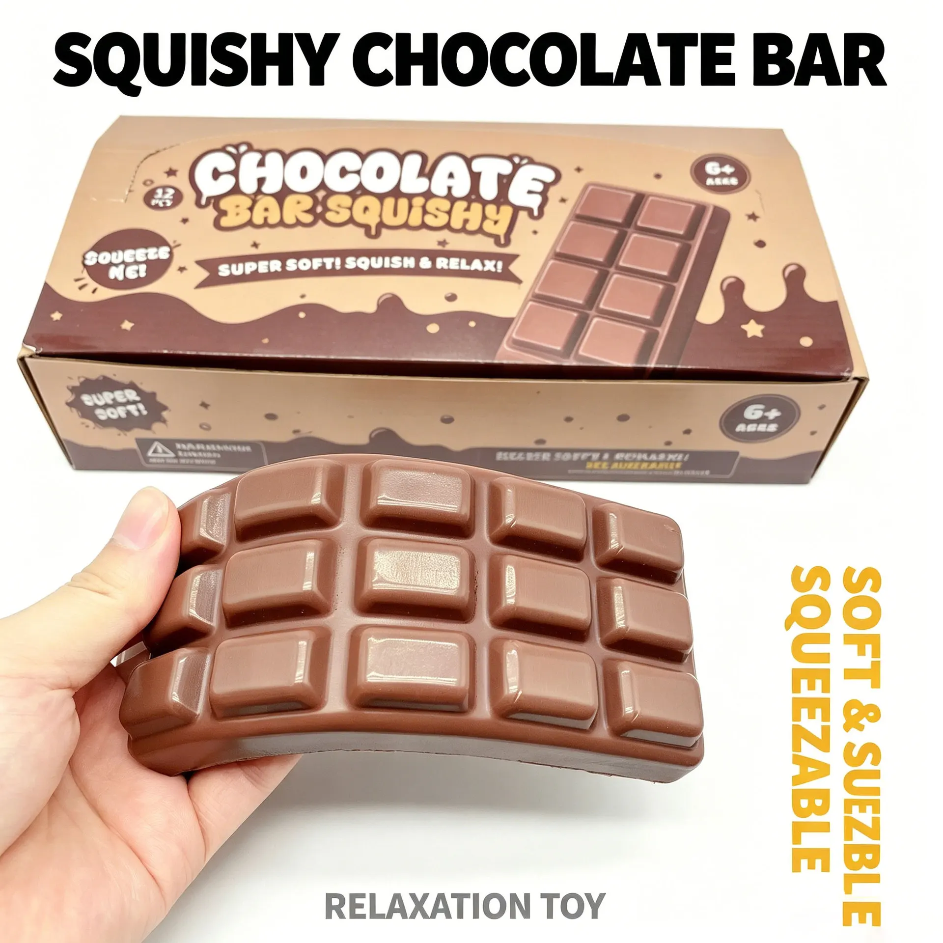 12pcs/box Case Chocolate Butter Stick & Chocolate Bar Squishy Toy Slow Rising PU Stress Relief Decompression Fidget for Adults