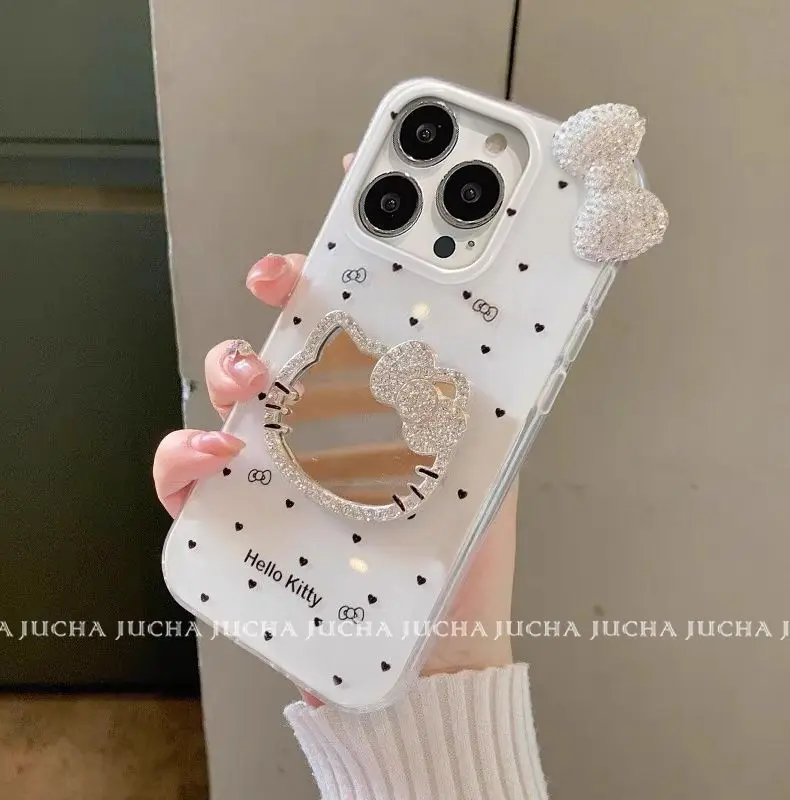 3D bow cartoon cat mobile phone case suitable for iPhone 17 Promax women's iPhone 16 mirror 15 Pro 14 transparent protective cas