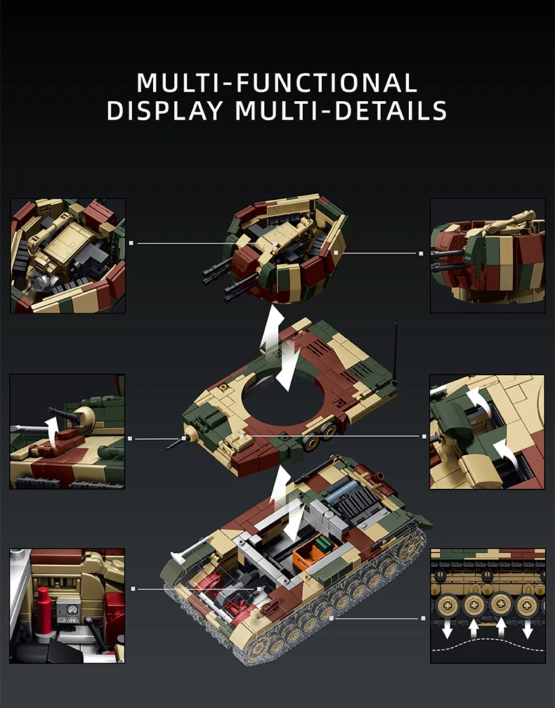 1:28 Heavy Tank Building Toys Armored Vehicle MOC Blocks Sets With Soldier Figures Creative Toys Brick Holiday Gifts 1600+pcs