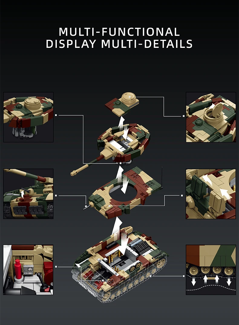 1:28 Heavy Tank Building Toys Armored Vehicle MOC Blocks Sets With Soldier Figures Creative Toys Brick Holiday Gifts 1600+pcs