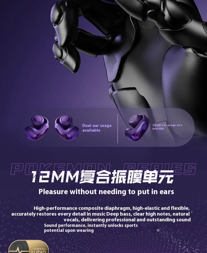 Anime Pokemon Gengar Figure Bluetooth Ear Clip Headset Hifi Stereo Wireless Sports Game Earbuds Long Battery Life Trendy Gifts