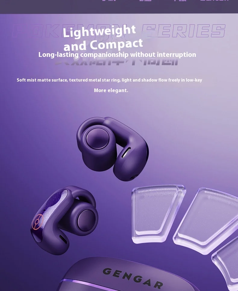 Anime Pokemon Gengar Figure Bluetooth Ear Clip Headset Hifi Stereo Wireless Sports Game Earbuds Long Battery Life Trendy Gifts