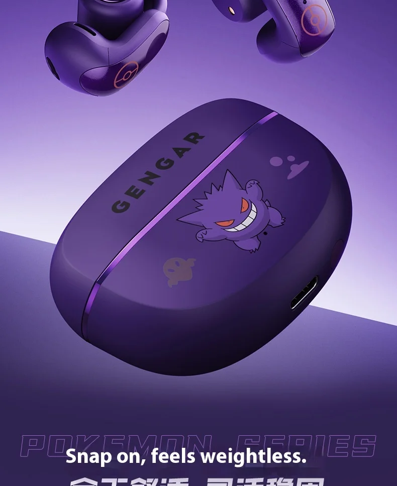 Anime Pokemon Gengar Figure Bluetooth Ear Clip Headset Hifi Stereo Wireless Sports Game Earbuds Long Battery Life Trendy Gifts