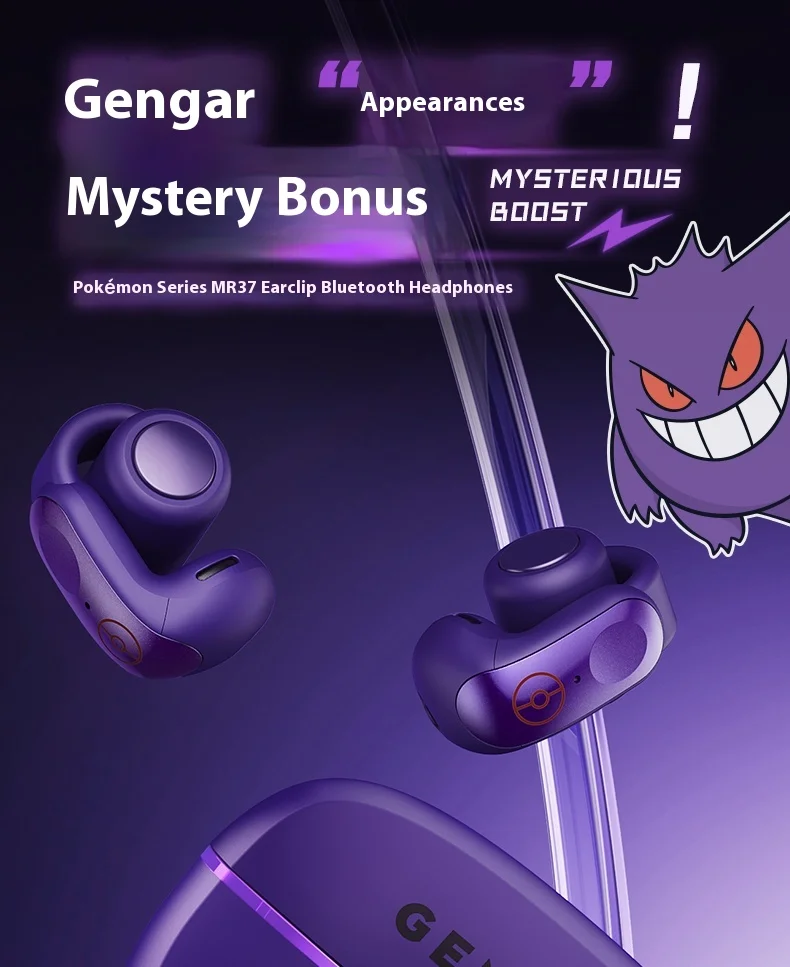 Anime Pokemon Gengar Figure Bluetooth Ear Clip Headset Hifi Stereo Wireless Sports Game Earbuds Long Battery Life Trendy Gifts