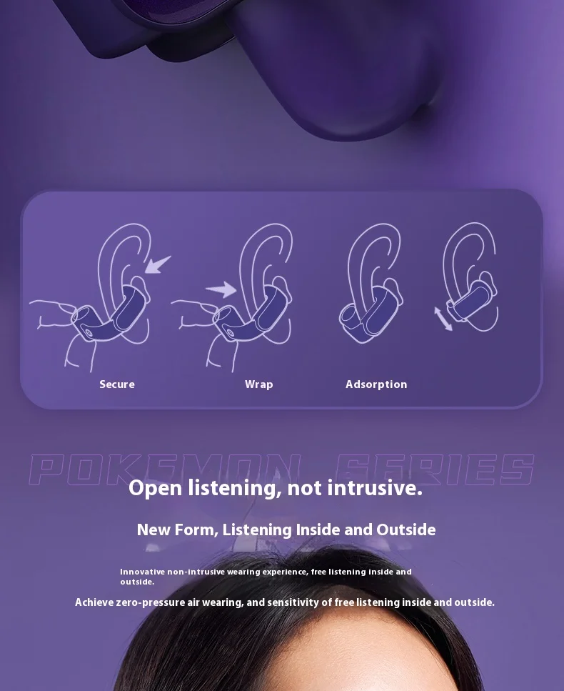Anime Pokemon Gengar Figure Bluetooth Ear Clip Headset Hifi Stereo Wireless Sports Game Earbuds Long Battery Life Trendy Gifts