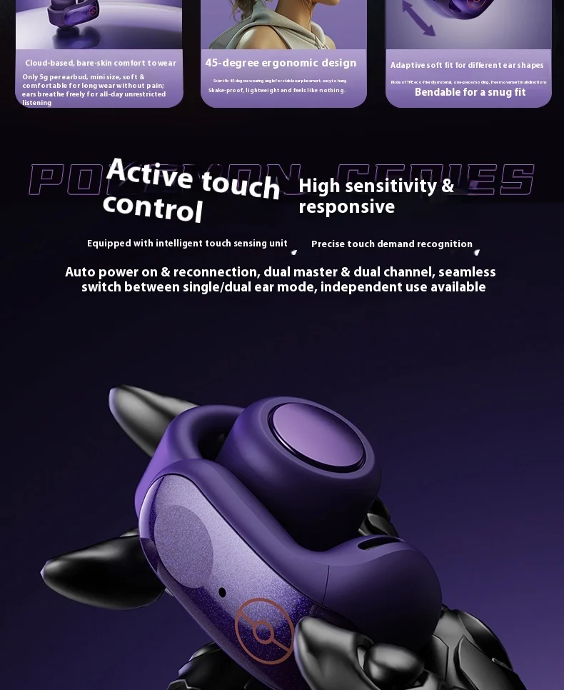 Anime Pokemon Gengar Figure Bluetooth Ear Clip Headset Hifi Stereo Wireless Sports Game Earbuds Long Battery Life Trendy Gifts