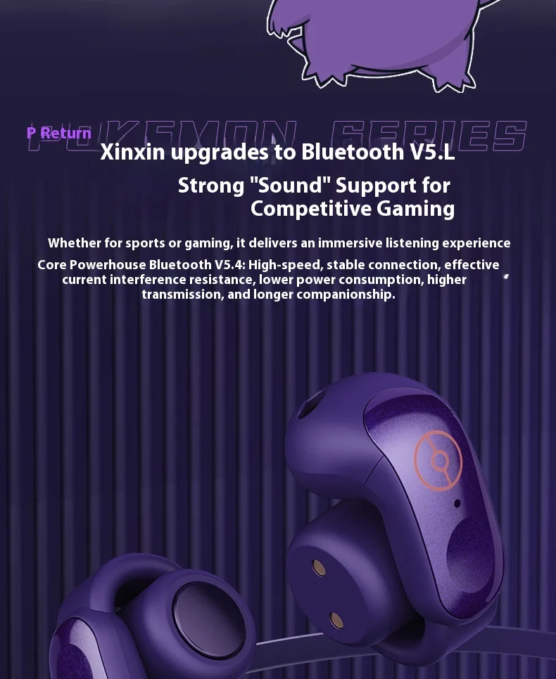 Anime Pokemon Gengar Figure Bluetooth Ear Clip Headset Hifi Stereo Wireless Sports Game Earbuds Long Battery Life Trendy Gifts