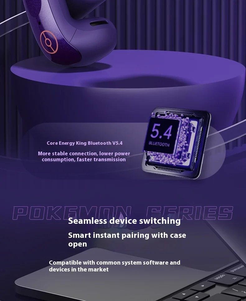Anime Pokemon Gengar Figure Bluetooth Ear Clip Headset Hifi Stereo Wireless Sports Game Earbuds Long Battery Life Trendy Gifts