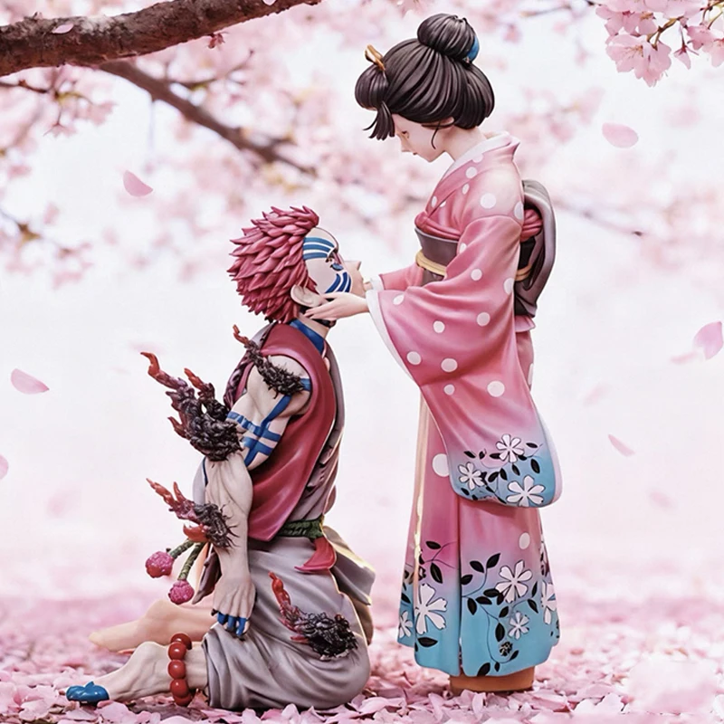 27cm Demon Slayer Gk Popart Akaza & Koyuki Cherry Blossom Scene Desktop Ornament Model Figure Anime Collectible Periphery Gift