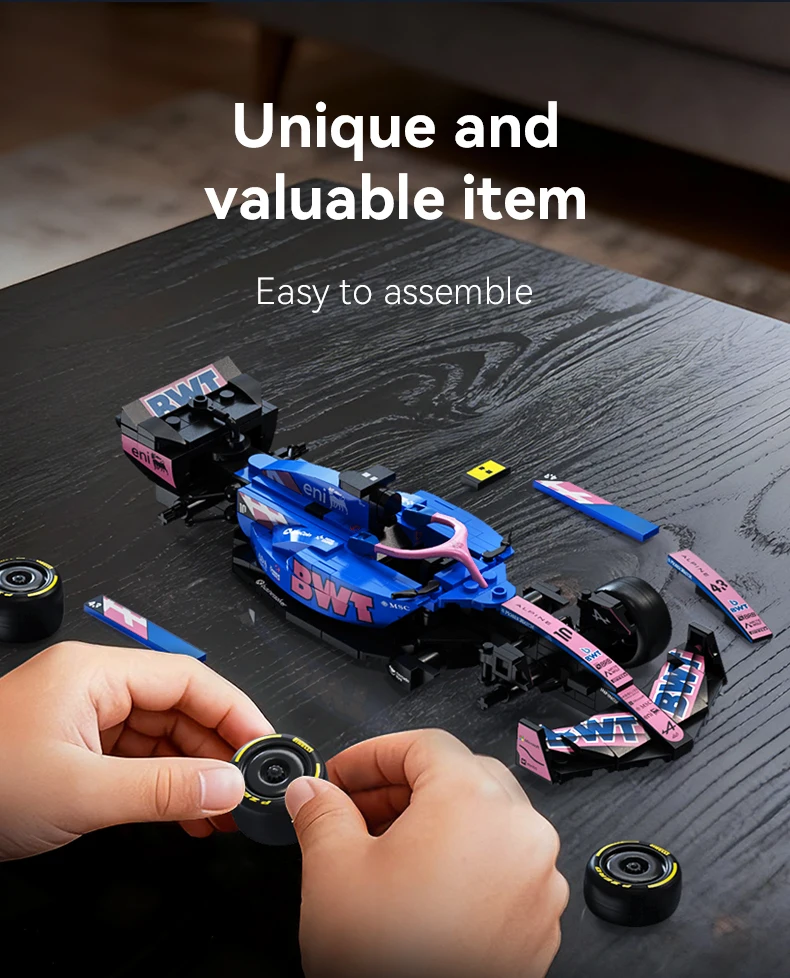 CaDA Alpine F1 A525 Formula Racing Car No.43 Collectible Building Blocks, Assembly Toys for Boys and Girls, Holiday Gifts