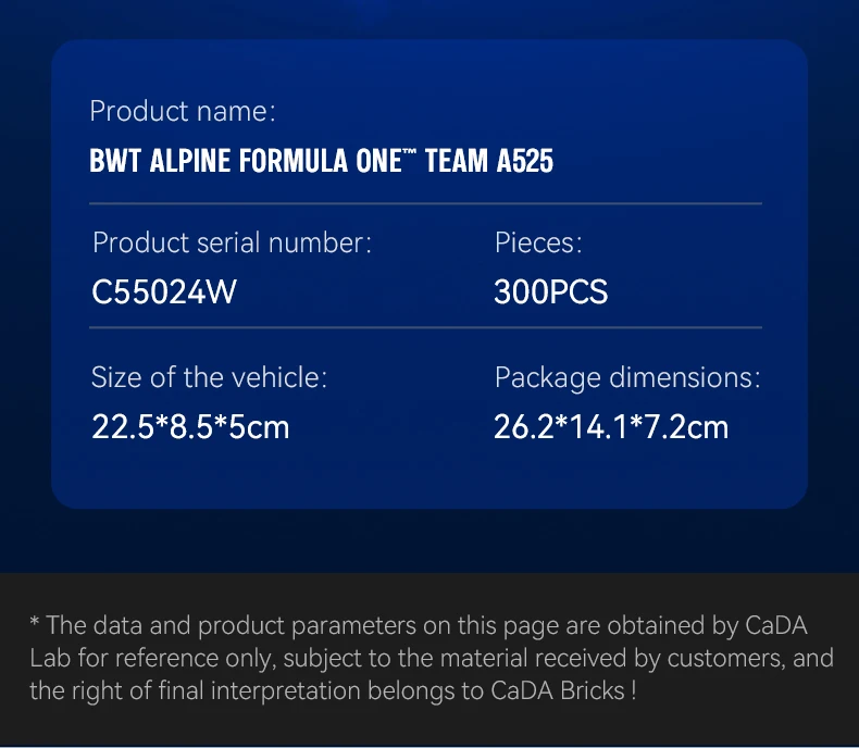 CaDA Alpine F1 A525 Formula Racing Car No.43 Collectible Building Blocks, Assembly Toys for Boys and Girls, Holiday Gifts