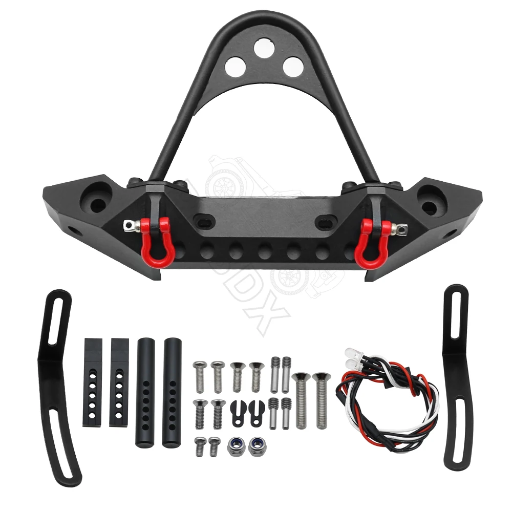 Metal Front Bumper with Lights for 1/10 RC Crawler TRX4 Axial SCX10 II 90046 & SCX10 III AXI03007 YK4028 RGT 86100 D90