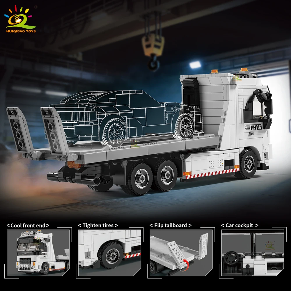 HUIQIBAO MOC Tow Truck Model Building Blocks City Trailer Bricks Toy for Kids Boy Gift Children Adult Car Set Home Decoration
