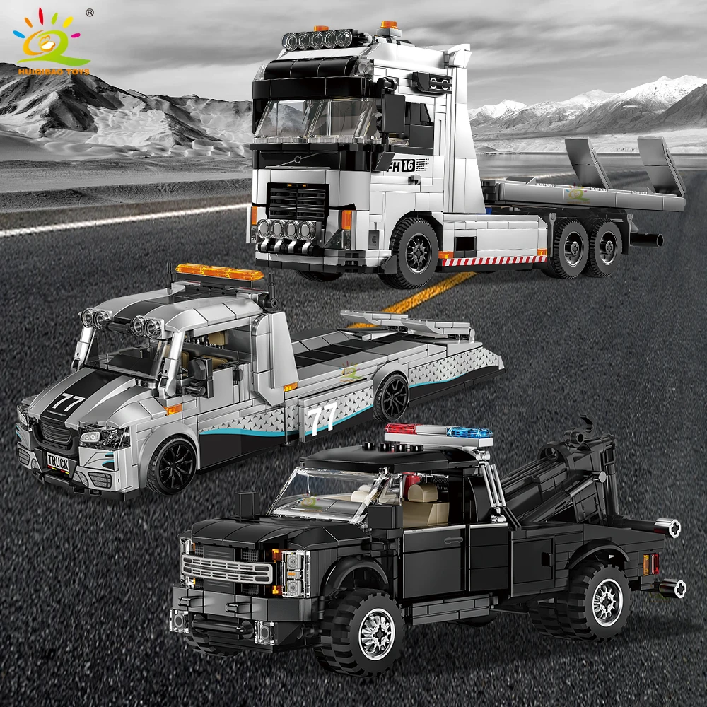 HUIQIBAO MOC Tow Truck Model Building Blocks City Trailer Bricks Toy for Kids Boy Gift Children Adult Car Set Home Decoration