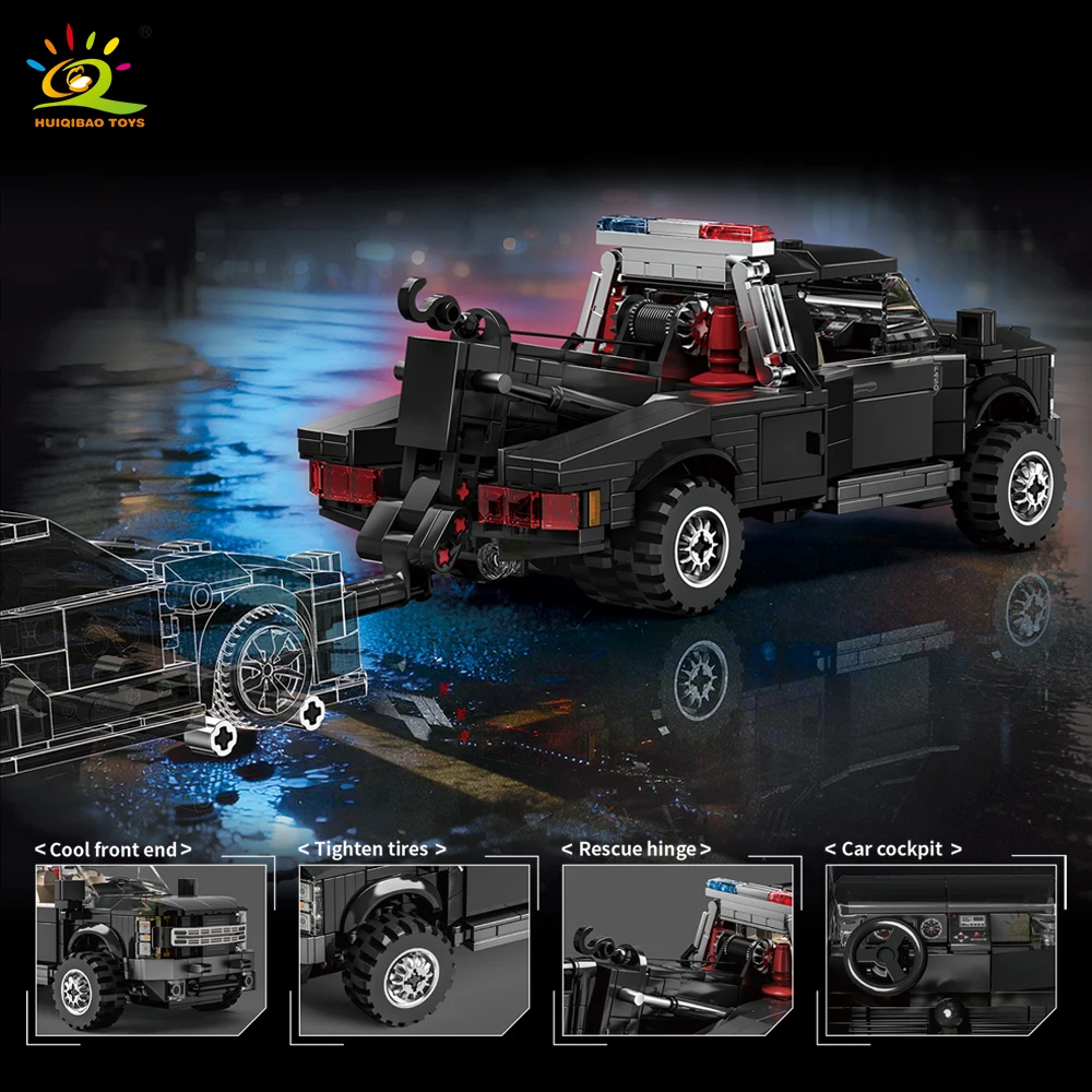 HUIQIBAO MOC Tow Truck Model Building Blocks City Trailer Bricks Toy for Kids Boy Gift Children Adult Car Set Home Decoration