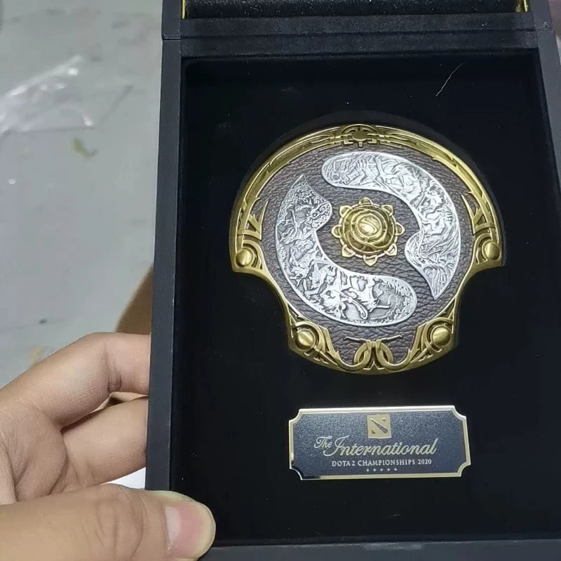 DOTA2 TI10 Aegis of Champions Metal Shield Double‑Sided Engraved with Display Box Collectible Gift for Dota2 Fans