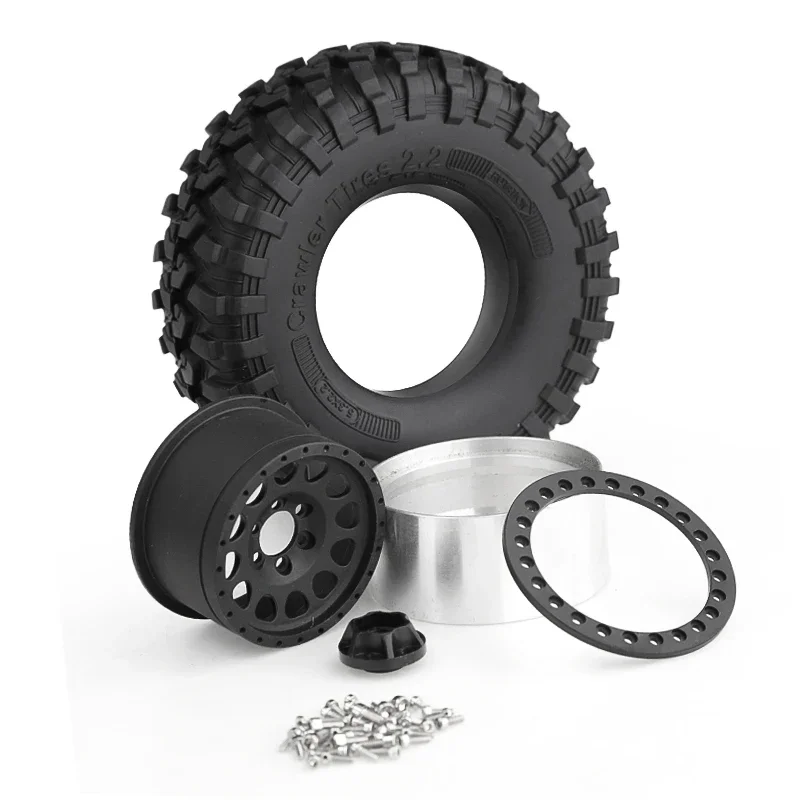 130mm Metal 2.2" Beadlock Wheel Rim Tire Set for 1/10 RC Crawler Car Axial SCX10 Wraith RR10 Capra Traxxas TRX4 YK4082 YK4083