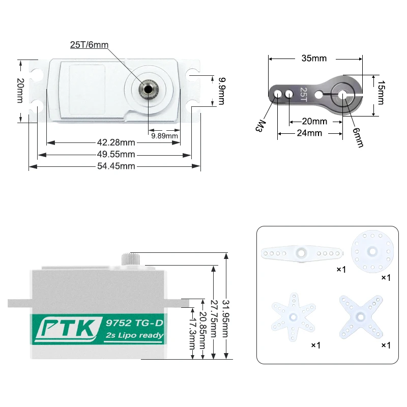 PTK 9752TG-D Metal 1/8 1/10 Remote Control Car Drift Flat Sports Car Squat Servo High Speed Model Servo Low Profile Servo