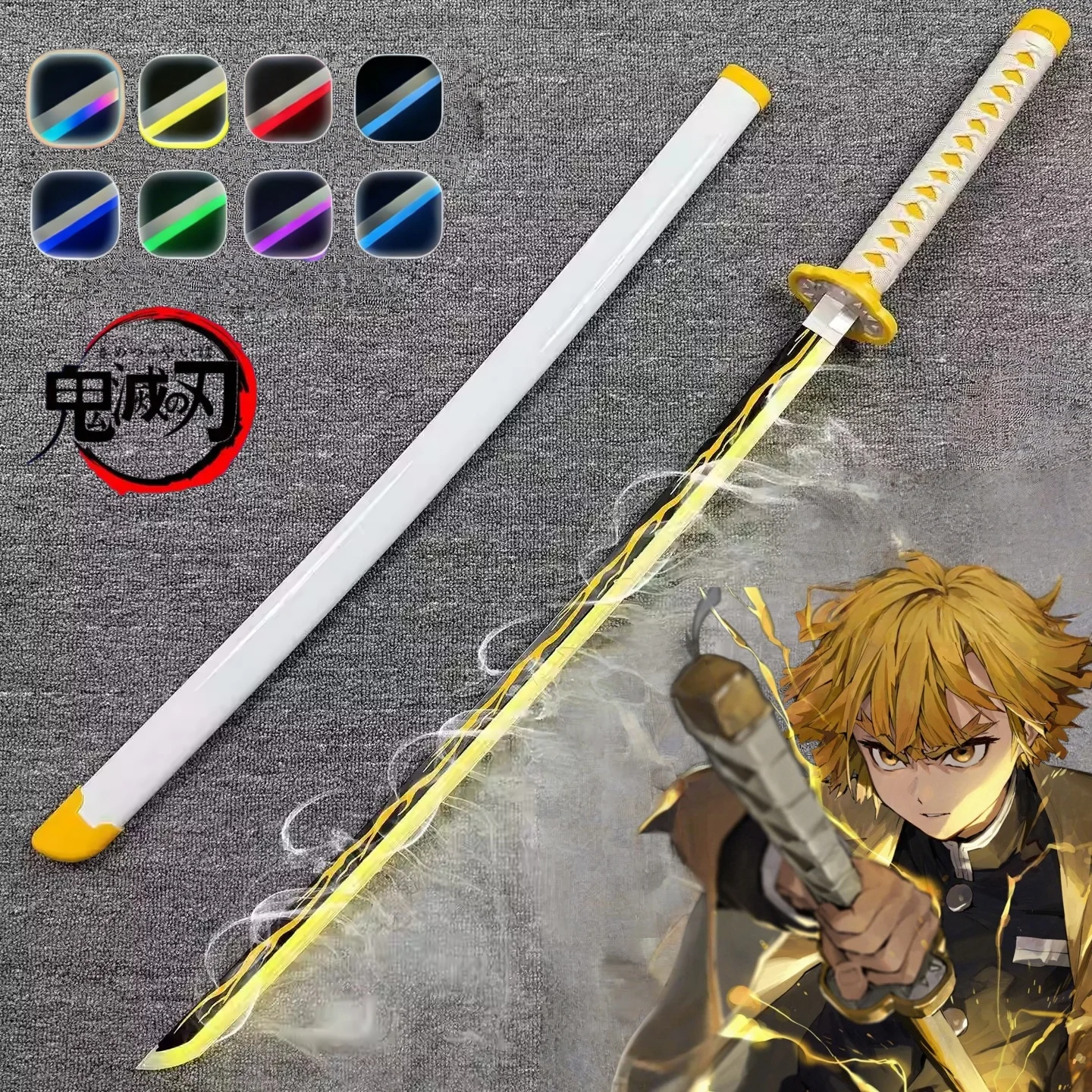 40in Demon Slayer Agatsuma Zenitsu Katana LED Mist Original Sabre Vapor Cosplay Accessories Prop Wood Schwert Vapour Toy Gift