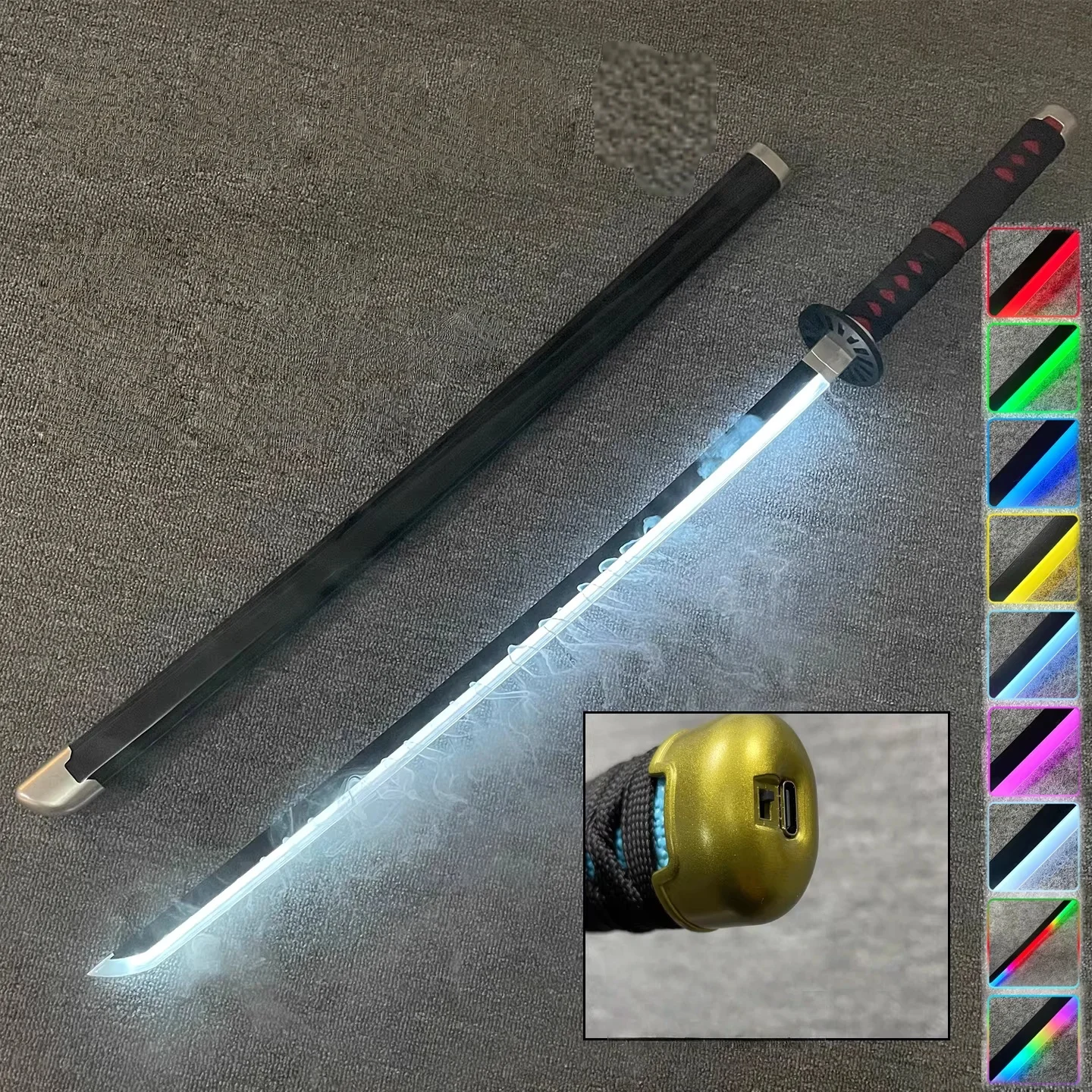 40in Demon Slayer Agatsuma Zenitsu Katana LED Mist Original Sabre Vapor Cosplay Accessories Prop Wood Schwert Vapour Toy Gift