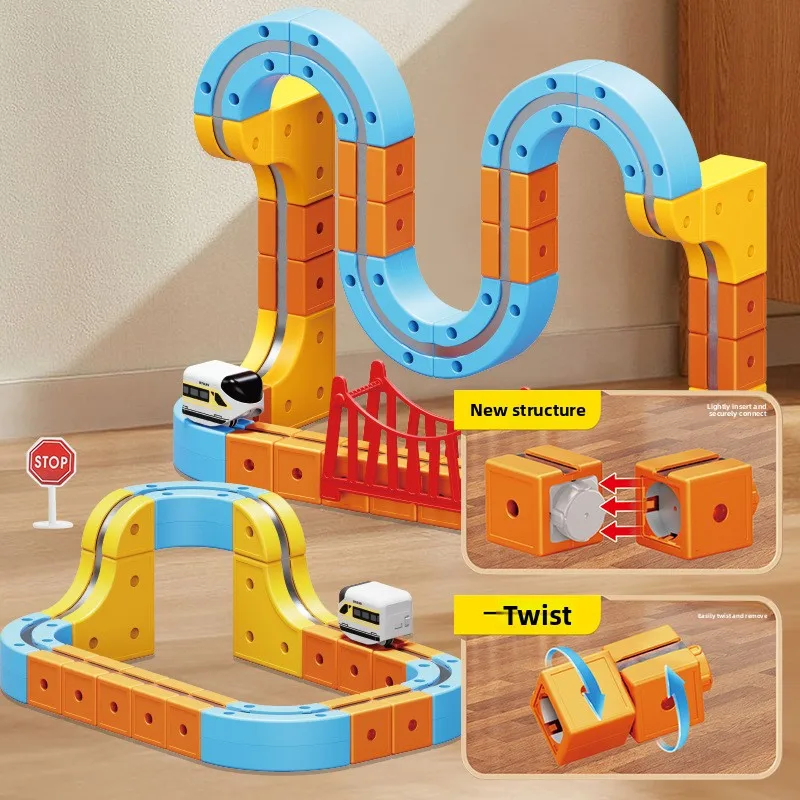 Kids Magnetic Rail Car Cube Toy Educational Toy DIY Building Blocks Magical Track Train Gravity Maze Toy Christmas Birthday Gift
