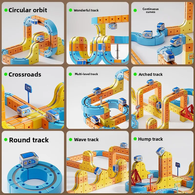 Kids Magnetic Rail Car Cube Toy Educational Toy DIY Building Blocks Magical Track Train Gravity Maze Toy Christmas Birthday Gift