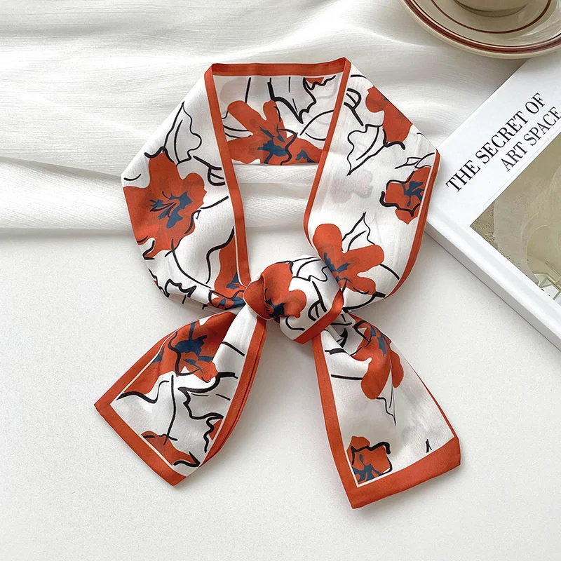 New luxury Brand Model Small Silk Scarf Women Hair Band Bag Handbag Handle Ribbon Scarf Band Neck Scarves Neckerchief
