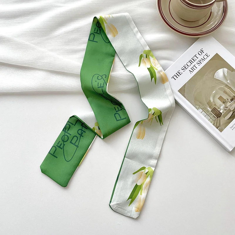 New luxury Brand Model Small Silk Scarf Women Hair Band Bag Handbag Handle Ribbon Scarf Band Neck Scarves Neckerchief