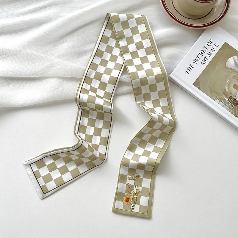 New luxury Brand Model Small Silk Scarf Women Hair Band Bag Handbag Handle Ribbon Scarf Band Neck Scarves Neckerchief