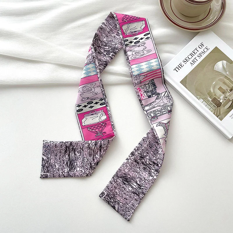 New luxury Brand Model Small Silk Scarf Women Hair Band Bag Handbag Handle Ribbon Scarf Band Neck Scarves Neckerchief