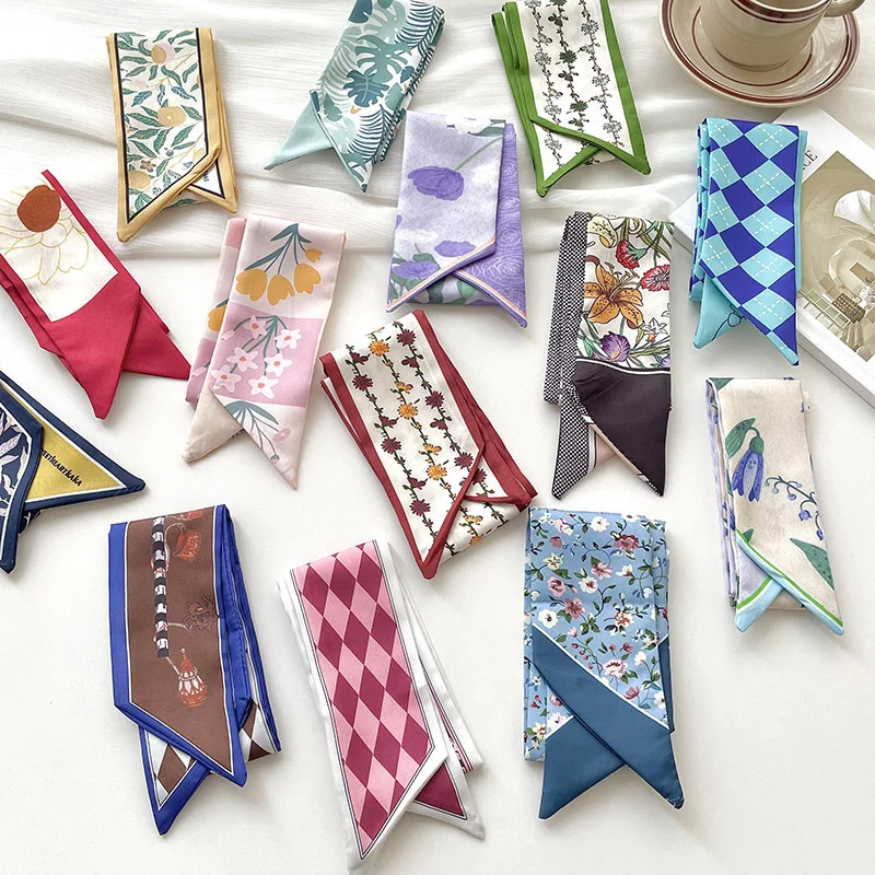 New luxury Brand Model Small Silk Scarf Women Hair Band Bag Handbag Handle Ribbon Scarf Band Neck Scarves Neckerchief