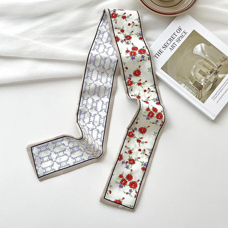 New luxury Brand Model Small Silk Scarf Women Hair Band Bag Handbag Handle Ribbon Scarf Band Neck Scarves Neckerchief