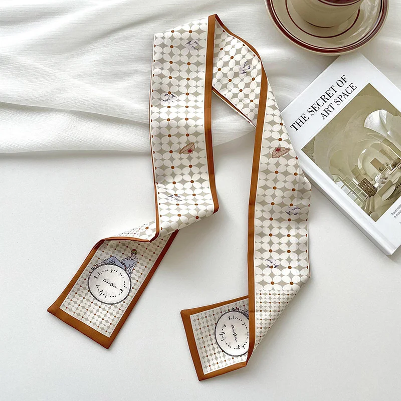 New luxury Brand Model Small Silk Scarf Women Hair Band Bag Handbag Handle Ribbon Scarf Band Neck Scarves Neckerchief