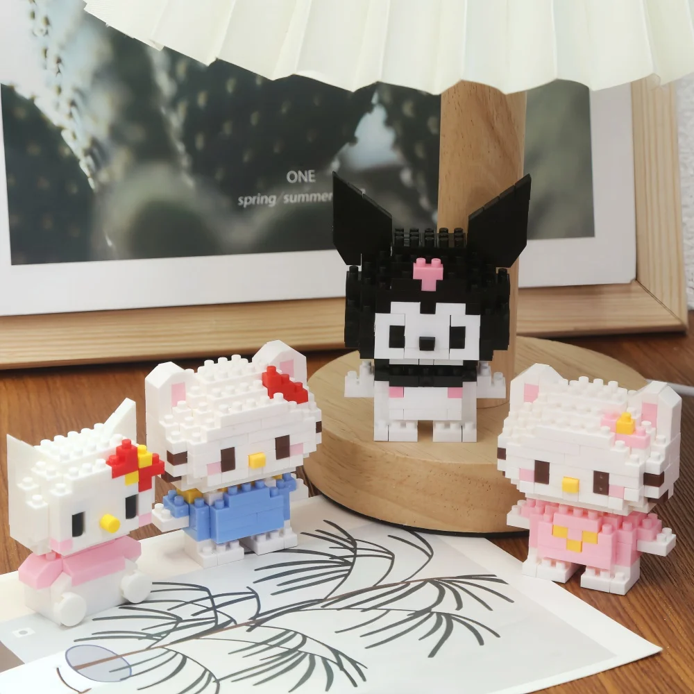Sanrio Anime Building Blocks Kawaii Hello Kitty Kuromi MyMelody Cinnamoroll Diamond Building Blocks Doll Toy Kids Birthday Gift